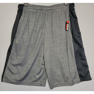 Zone Pro Athletic Shorts Mens Large Gray Black Mesh Striped Drawstring 9" Inseam